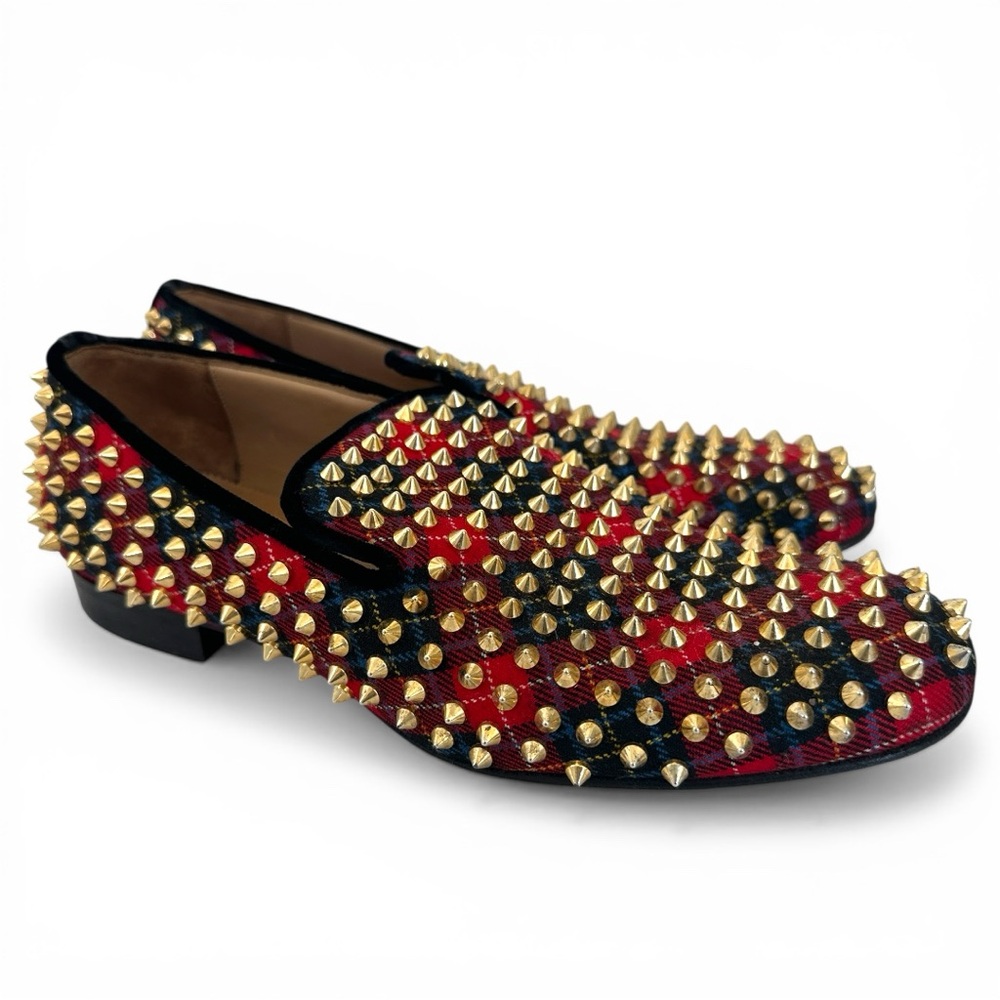 Christian Louboutin Rollerboy Spikes Loafers Mens 41.5 Red Tartan Studded - Picture 3 of 16